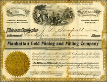 Certificate of Stock for the Manhattan Mining Company