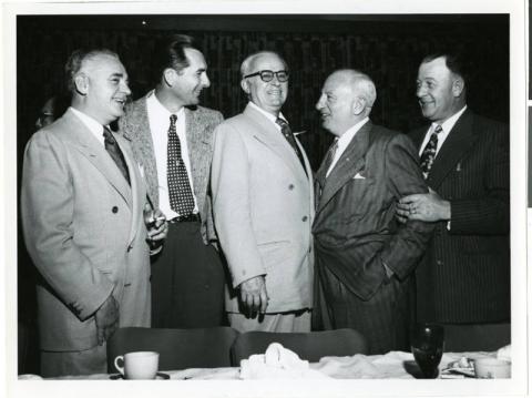 Morris Kleinman (second from right) with Wilbur Clark, Cliff Jones, L.B. "Tutor" Scherer and Jack Petitti, 1950s