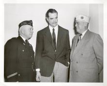 Howard Hughes receiving congratulations from the California and Hollywood American Legion Post Commanders, 1952, for his highly (self) publicized "war on Hollywood communists."