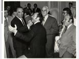 Max Goot, Max Schmeling, Henry Kronberg, Harry Levy, ?, and Morry Spencer, at Jewish Federation Luncheon, approximately 1970