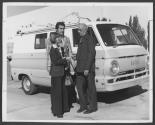 Volunteer and Ron Lurie accept Ed Feeney's donation of  a van to the Breast Counseling and Guidance Center, 1976