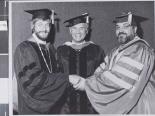 Dr. Donald Baepler, Hank Greenspun, and Chris Karamanos at commencement for the University of Nevada, Las Vegas, 1977