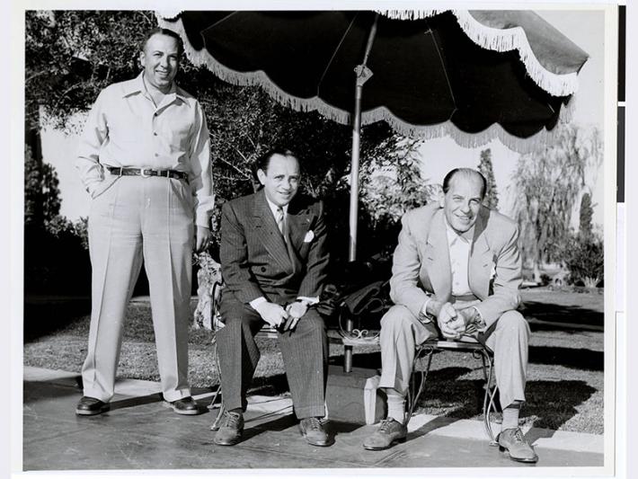 Gus Greenbaum (right), Moe Sedway (center), and an unidentified man (left) most likely in Las Vegas, Nevada.