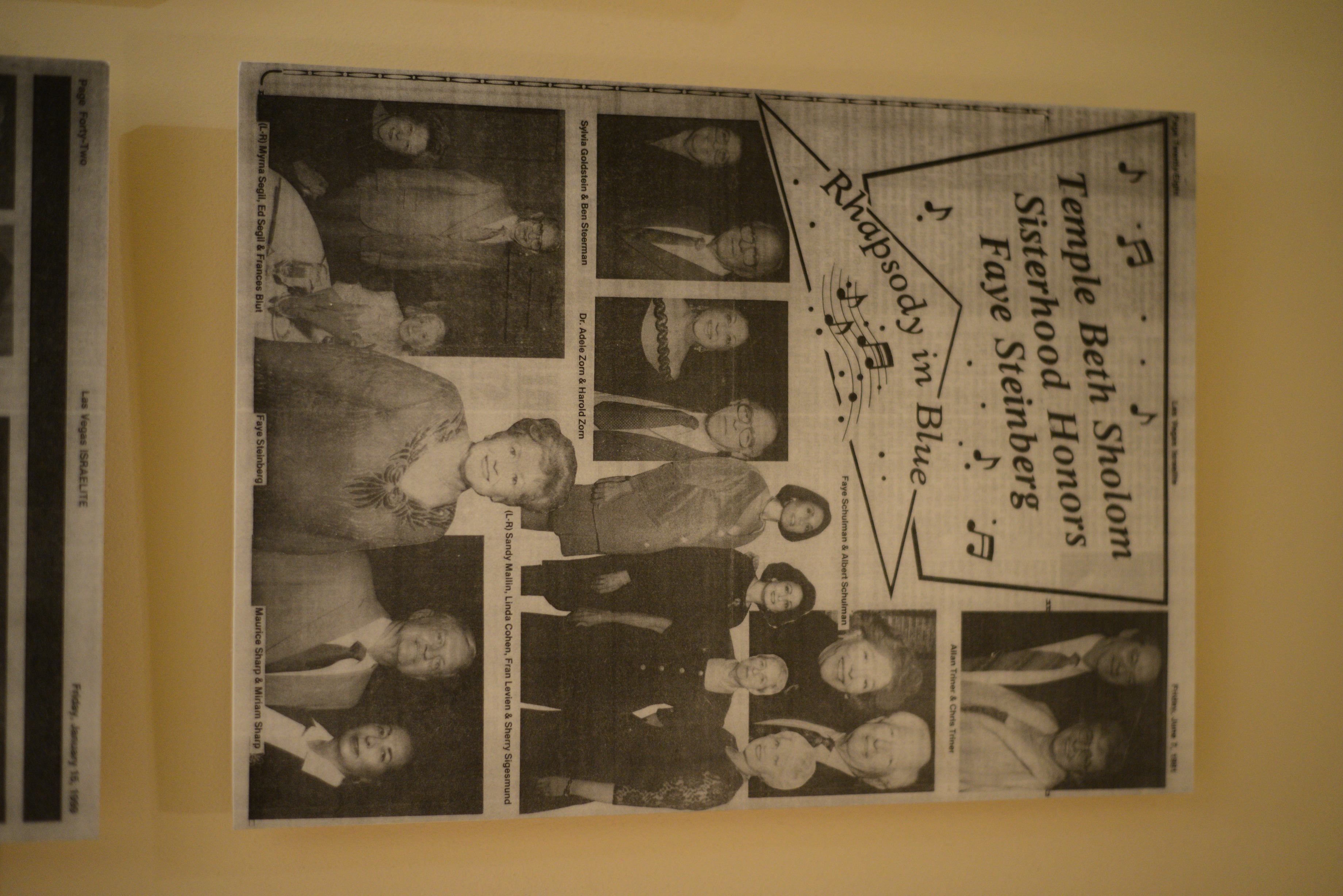 Photograph of newspaper clipping, Temple Beth Sholom Sisterhood Honors Faye Steinberg, Las Vegas Israelite, June 7