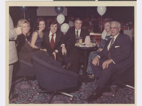 Photograph of Elaine Wynn, Susan Molasky, Steve Wynn, Irwin Molasky, and Jean and Billy Weinberger