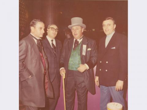 Stan Mallin, Herman Sarno, Jay Sarno, and an unidentified man at the opening of Circus Circus, Las Vegas, Nevada, October 1968