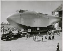 Moving the fuselage of the Flying Boat.