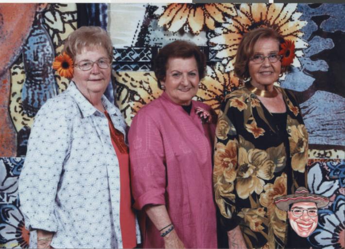 Photograph of Adele Salton (Baratz), Mimi Katz and Florence Frost at a gala, 2000