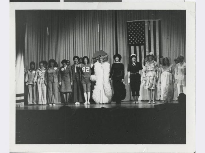 Sisterhood of Temple Beth Sholom presents Ladies in Politics: If We Ruled the World, 1976. Wilma Bass in jersey.
