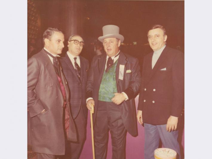 Stan Mallin, Herman Sarno, Jay Sarno, and an unidentified man at the opening of Circus Circus, Las Vegas, Nevada, October 1968