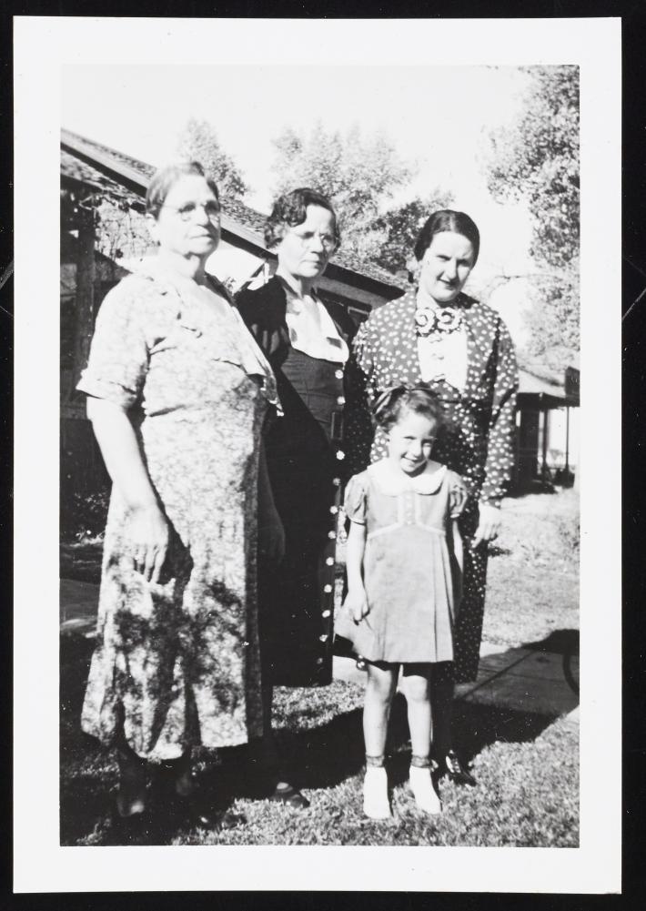 L-R: Sallie DeHaan Diamondstone, Pauline Diamondstone Schur Adler, Sallie Schur Gordon, and Roberta "Bobbie" Gordon (1938).