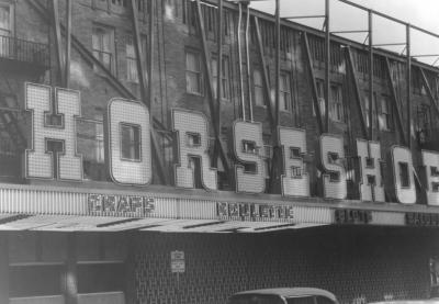 Sign and construction on the exterior of the Horseshoe Club
